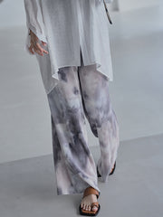 Tie Dye High Waist Drape Feel Wide Leg Straight Pants Woman