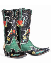 Retro Embroidered Rivet Color Block  Female Boots