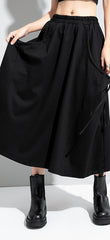 Solid Color Elastic Waist Skirt