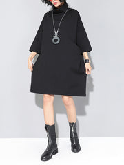 Half High Collar Color Matching Straight Midi Dress