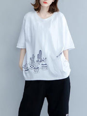 Loose Short Sleeves Printed Plant T-Shirt