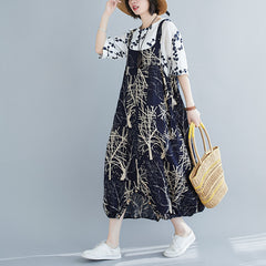 Literary Wide-Leg Pants Oversized Suspender Jumpsuits