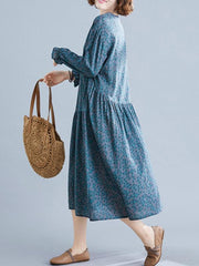 Loose V-Neck Vintage Long Sleeve Dress