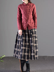 Vintage Splicing Plaid Thickening A-Line Skirt