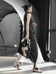 Simple Black Skinny Sleeveless Pleated Maxi Dress