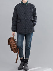 Women Lapel Check Warm Jacket