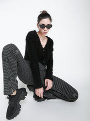 Women Retro Check Slim Fit Straight Casual Pants