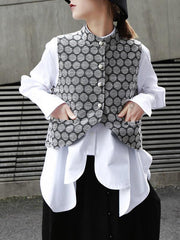Polka-Dot Jacquard Stand Collar Short Cropped Vest