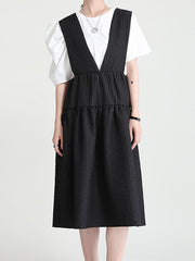 Solid Color V-Neck Back Wide Loose Casual Dress