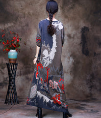 Round Neck Print Knit Midi Dress