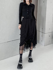 Roomy Drawstring Gauze Pleated Skirts