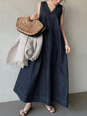 Simple Back Tie V-Neck Sleeveless Casual Dress