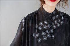 Women Loose Stand Collar Slimming Shirt Dress