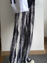 Women Pleated Print Loose Casual Pants