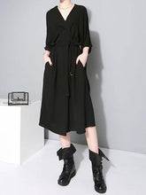 Loose V-neck Lace-up Long Dress