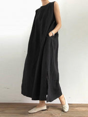 Simple Loose Split-side Sleeveless Long Dress