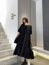 Retro Round Neck Stitching Loose Slim Dress