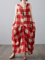 Ethnic Style Color Matching Loose Sleeveless Dress