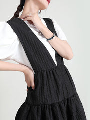 Solid Color V-Neck Back Wide Loose Casual Dress