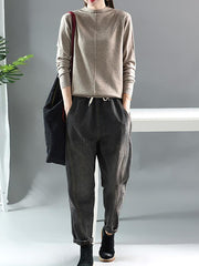 Casual Elastic Waist Split-joint Jean Pants