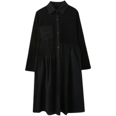 Lapel Solid Color Patchwork Midi Dress