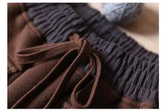 Women Retro Loose Stitching Pocket Plus Velvet Casual Pants