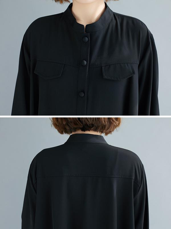 Loose Solid Color Cropped Medium-Length Shirt Dress