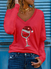 Christmas Printed V-Neck Sweatshirt