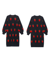 Loose Strawberry Jacquard Knit Midi Dress