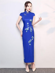 Blue Flower Side Split Long Cheongsam