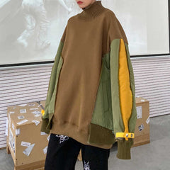 Contrasting Color Stitching Design Casual And Simple Mid-Length Sweater