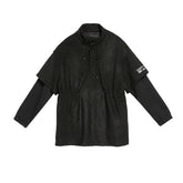 Cool Black Solid Splicing Thicken Sweatshirt