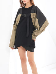 Women Casual Round Neck Stitching Contrast Loose Sweatshirt