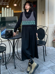 Urban Knitting Vest Split-Joint False Two Midi Dress