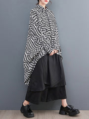 High-Low Loose Plaid Zipper Stand Collar Outerwear