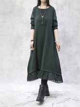 Loose Lace Splicing Solid Midi Dress