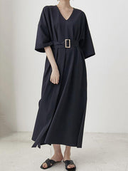 Loose A-Line Belt Thin Graceful Long Dress