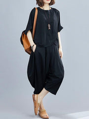 Loose Comfortable Batwing Top+Cropped Trousers Suits