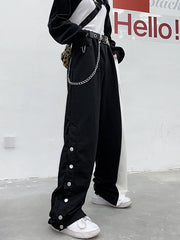 Contrasting Single Breasted High Waisted Wide Leg Casual Pants