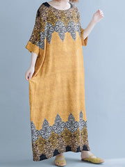 Casual Floral Printed Round-neck Maxi Dress