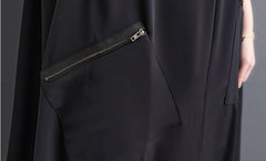 Women Loose Zipper Decorative Pocket Jumpsuit