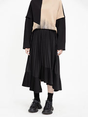 Solid Cropped Split-joint Pleated Skirt