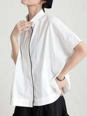 Single Breasted Lapel Stitching Short Sleeve Casual Shirt