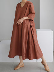 Loose Solid V-Neck Maxi Dress