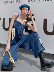 Letter Patch Loose Casual Wide-leg Jumpsuit