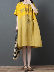 Loose Lettered Print Splicing Round Neck Dress