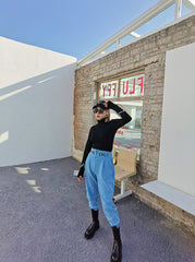 High Waist Embroidered Letter Zipper Pants