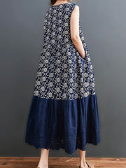 Ethnic Style Loose Stitching Printed Sleeveless Dress