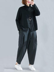 Solid Color Split-Front Long-Sleeved T-Shirt And Pants Suits