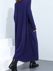 Women Solid Color High Neck Long Sleeve Dress